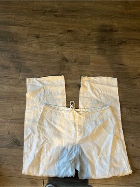 Banana Republic Women's White Linen Drawstring Chinos